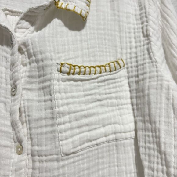 Natural Life Large White Ivory Button-Up Gauze Crop Top Shirt Beachy Embroidered - Picture 8 of 10